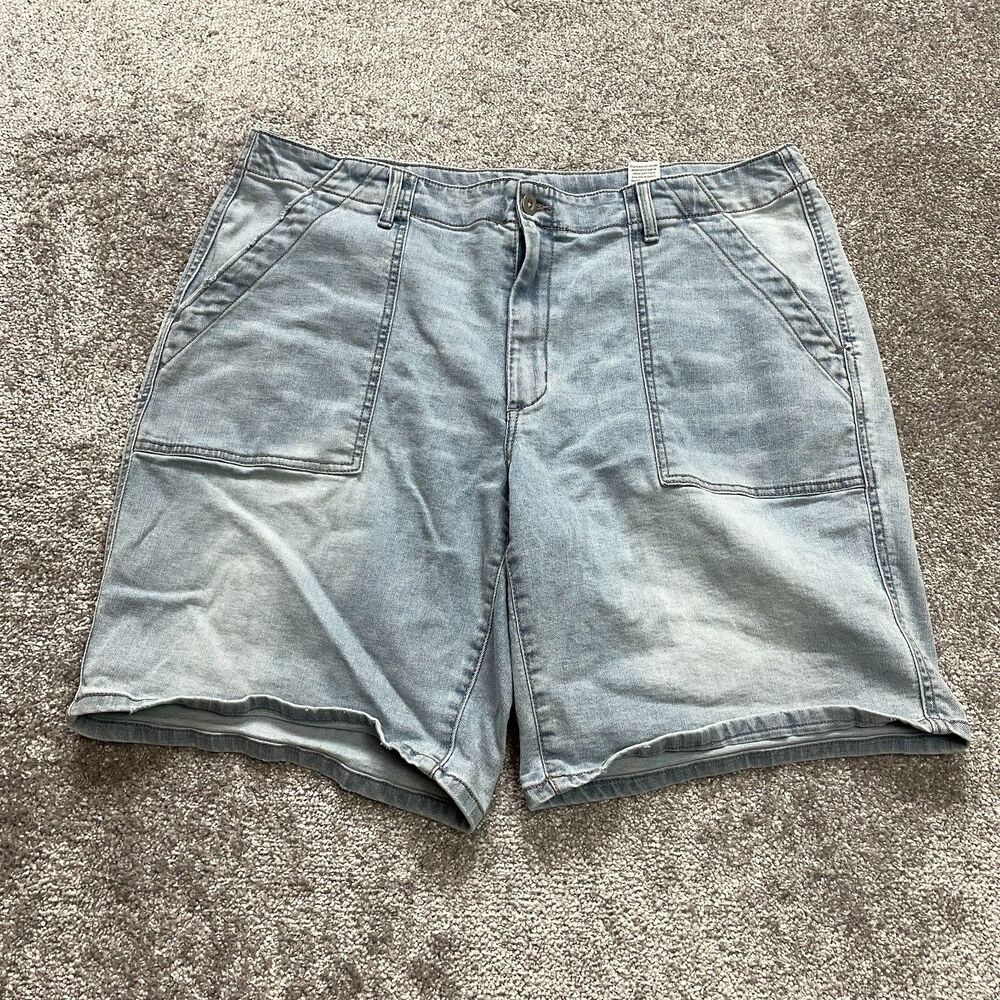Time and Tru Jean Shorts Womens 18 Blue Denim Light Wash High Rise Slash Stretch